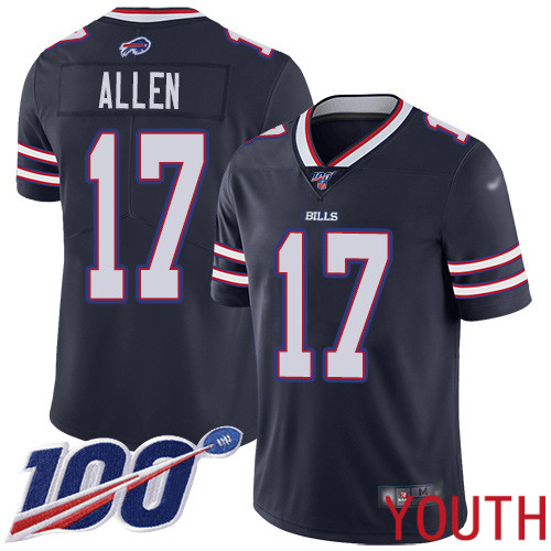 Youth Buffalo Bills 17 Josh Allen Limited Navy Blue Inverted Legend 100th Season NFL Jersey
